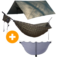 Terénna cestovná hojdacia sieť + UV + tepelná izolácia plachta camo + upevnenie + moskytiéra by Hideaway Outfitters HO-91111 color maskovanie