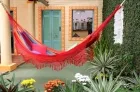 Brasil Comfort Verano with Macrame Edge Double Cloth Hammock Cotton Red by MacaMex MA-01052 color red