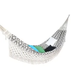 Brasil Deluxe Jacquard Terra Double Hammock Cotton Beige with Macramé Border by MacaMex MA-01109 color brown